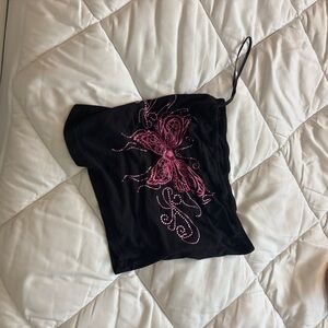 SHEIN Black and Pink Bow Top